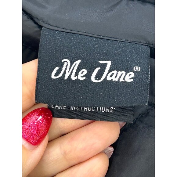 Me Jane Girls’ Reversible Jacket Black Puffer Pink Faux Fur 12 Zip Band Collar - Picture 5 of 13